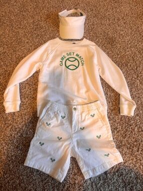 Janie and Jack white Two-Piece Set with Green Tennis Motif